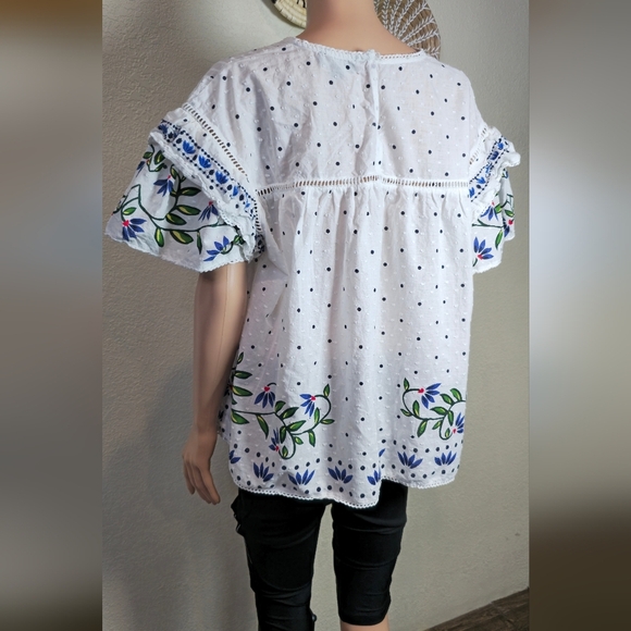 Calligraphie By Anthropology Women’s Top Blouse Xl  Flounce Sleeve - Picture 8 of 11